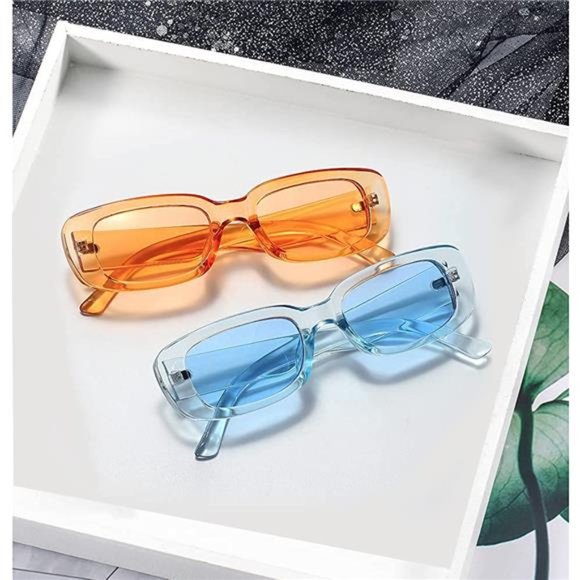 4 Pack Retro Sunglasses Vintage Sunglasses Small Square Rectangle 90s Glasses - Picture 6 of 7